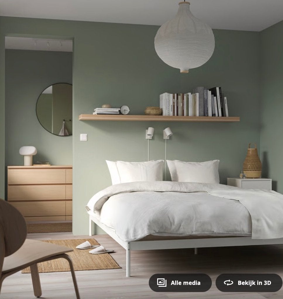 Tweepersoonsbed IKEA Vevelstad 140cm, Comme neuf, Enlèvement, Blanc, Deux personnes