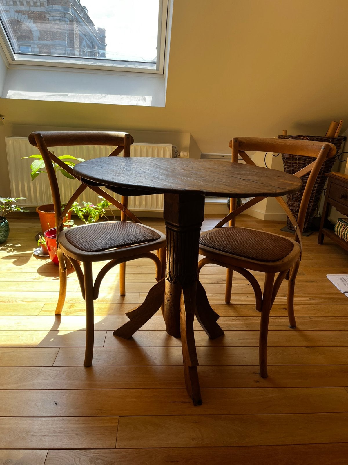 Vintage tafel met 2 stoelen, Ophalen, Zo goed als nieuw