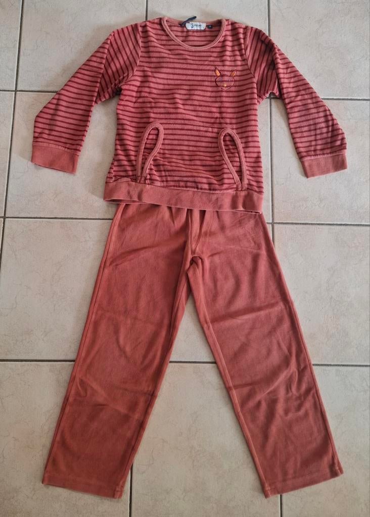 Oranje warme pyama met streepjes Eskimo maat 128 of 8 jaar, Nacht- of Onderkleding, Ophalen of Verzenden, Zo goed als nieuw, Eskimo
