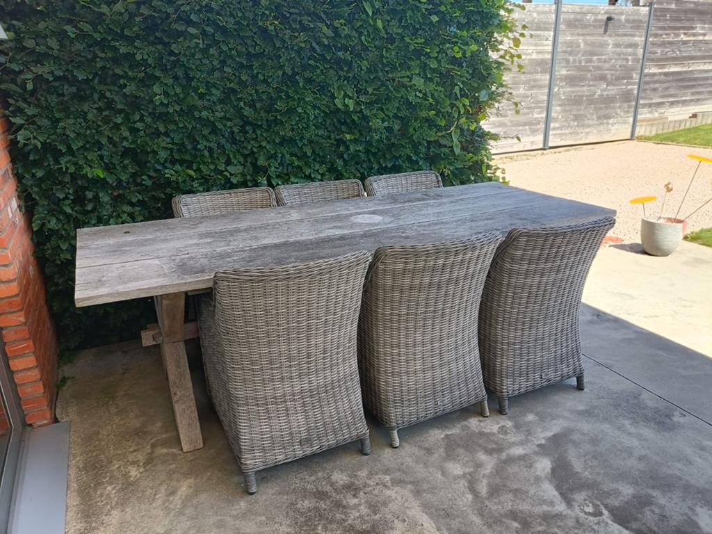 Houten tafel Teak met 6 stoelen, Tuin en Terras, Ophalen, Stoel