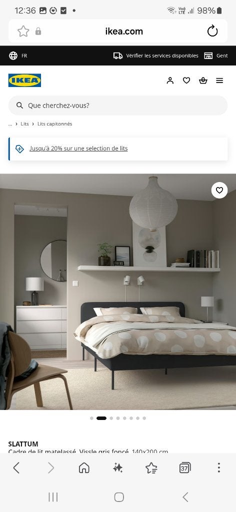 Lit Slattum ikea 160x200, Comme neuf, Enlèvement, 200 cm, 160 cm