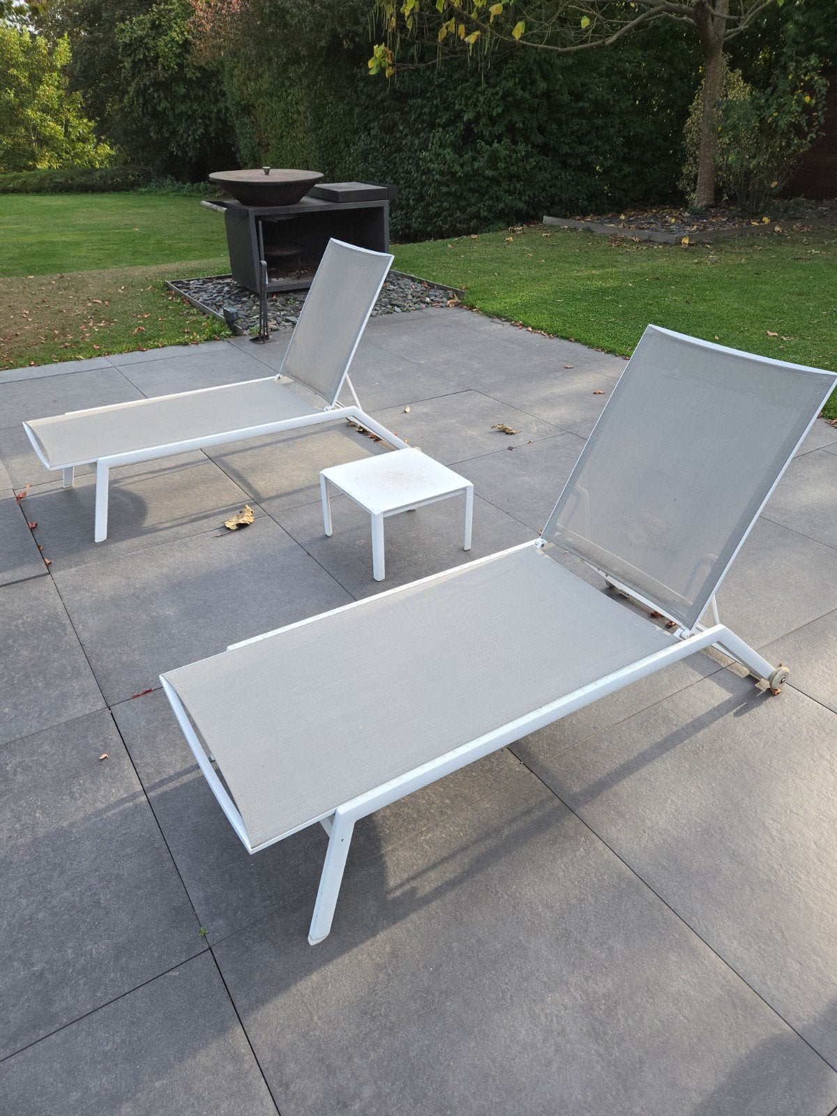 loungestoelen met bijzettafel, Tuin en Terras, Ophalen, Gebruikt, Aluminium, Verstelbaar
