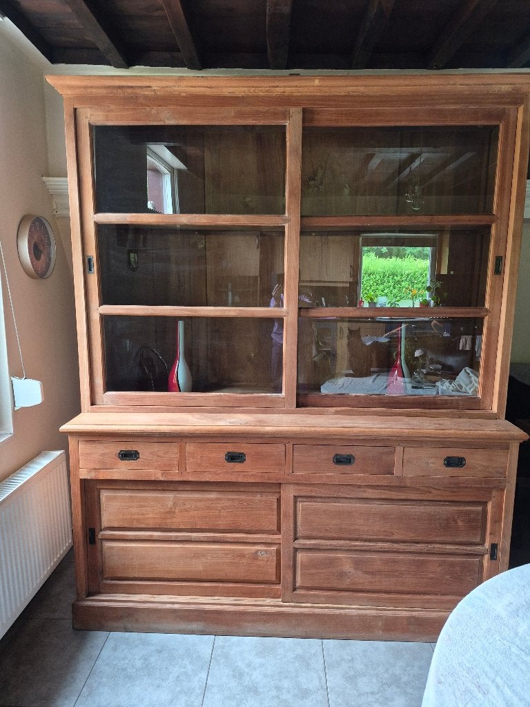 Vitrine/buffet en bois de teck de haute qualité, Enlèvement, Utilisé, Avec tiroir(s), Heel mooi passend: cottage, landelijk, rustgevend, charmant, ...