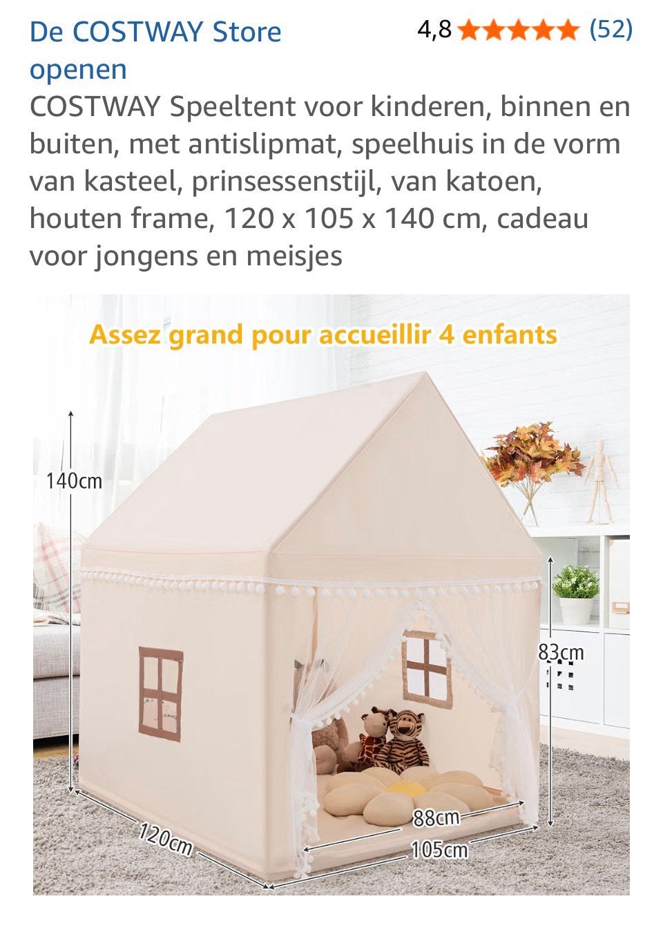 Beige kinderhuisje met gordijnen en houten frame, Kinderen en Baby's, Ophalen, Zo goed als nieuw
