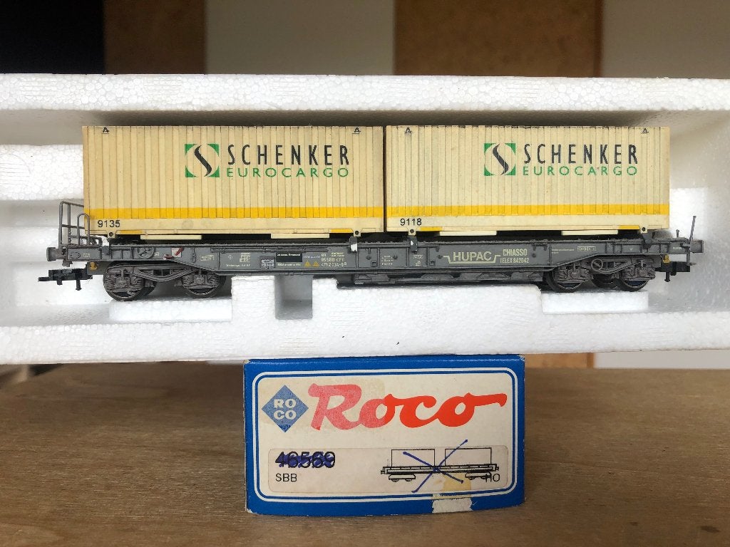 ROCO SBB CFF WAGON PORTE CONTENEURS SCHENKER HO, Envoi, Utilisé, Wagon, Roco