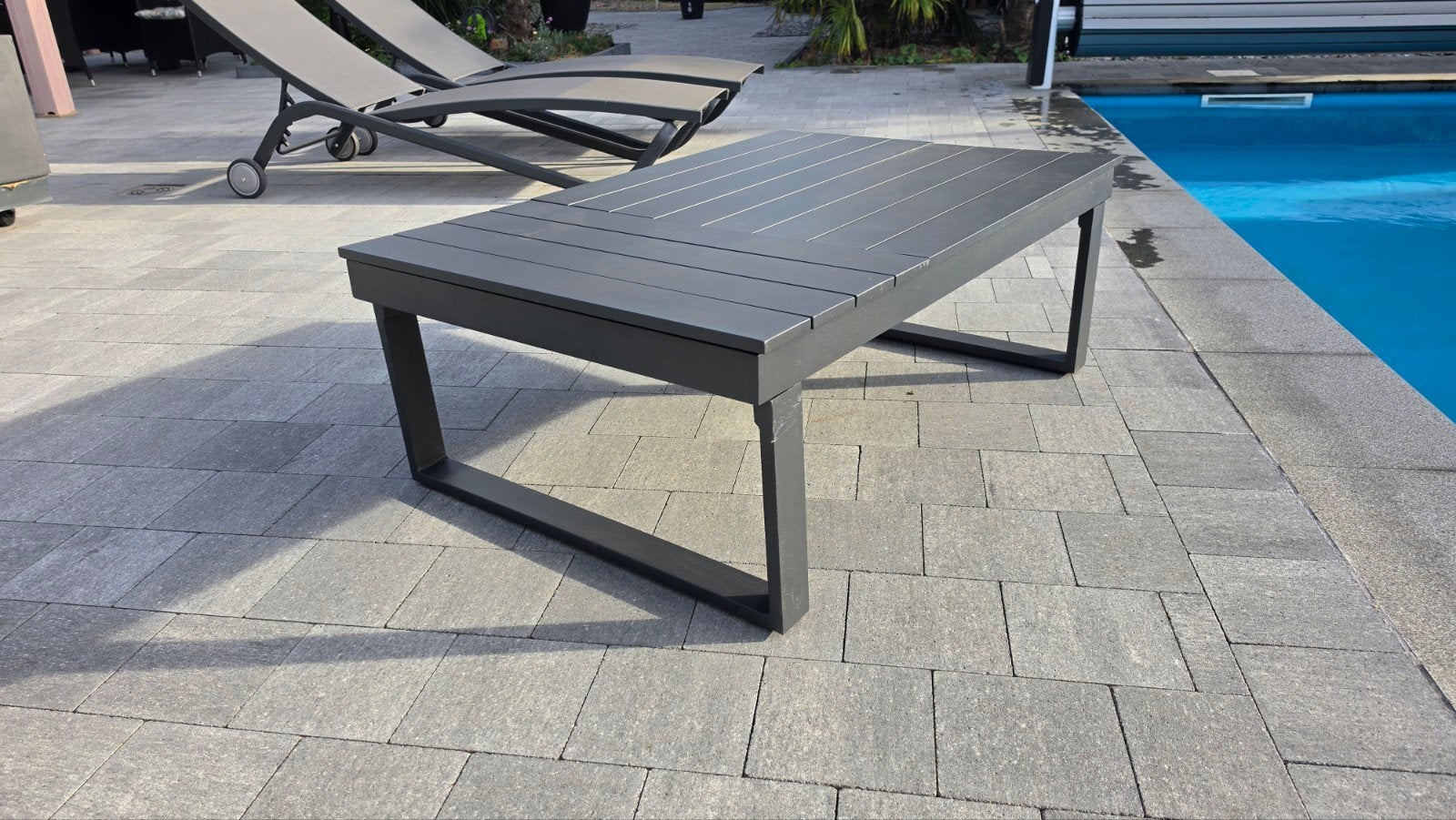 Terras salontafel uitklapbaar in hoogte, Tuin en Terras, Ophalen, Nieuw, Rechthoekig, Aluminium