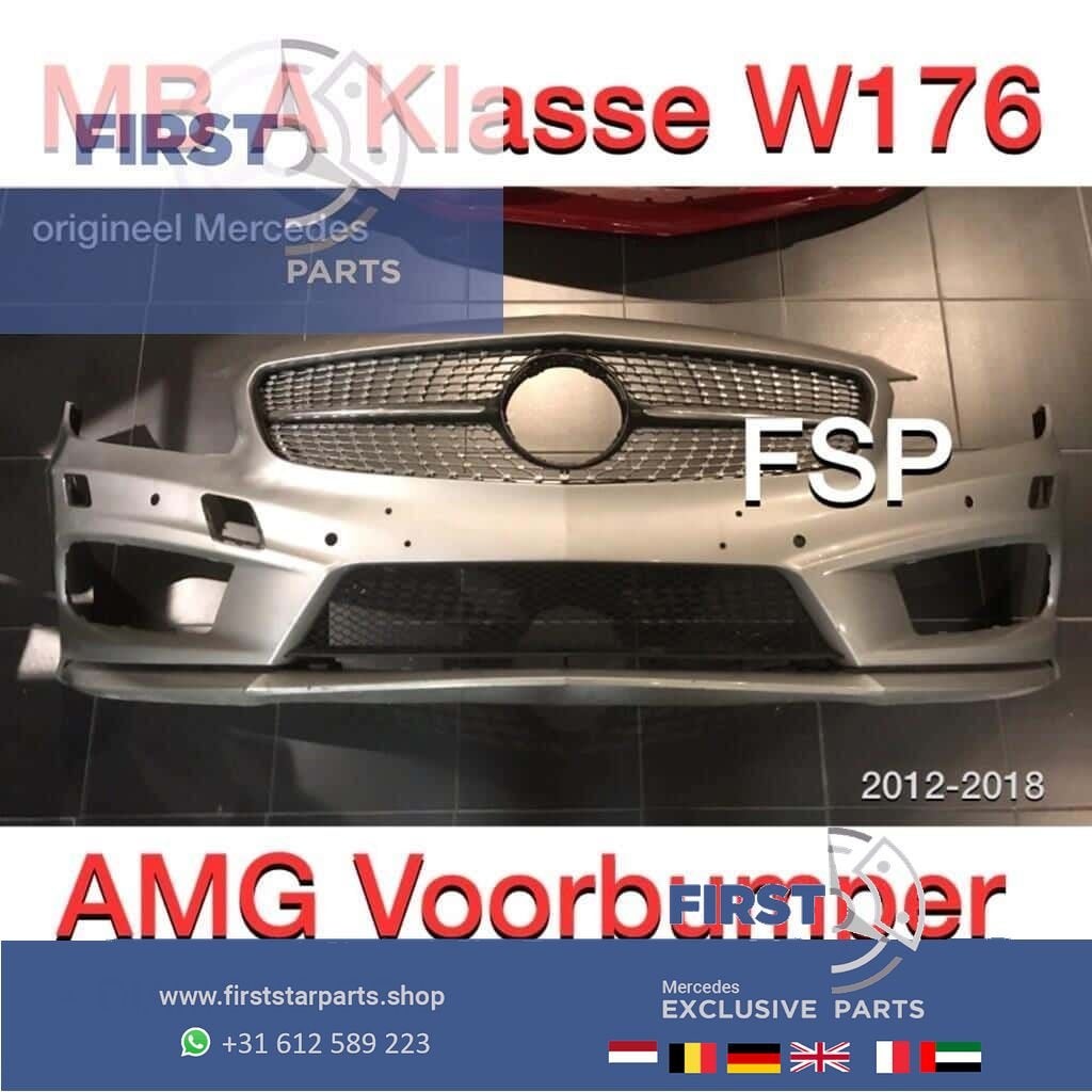 W176 BUMPER AMG ZWART WIT GRIJS Voorbumper KOPLAMPSPROEIERS, Auto-onderdelen, Gebruikt, -, Voor, Ophalen of Verzenden