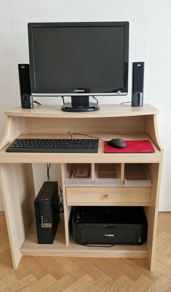 Bureau met computer en printer, Ophalen, Zo goed als nieuw, HDD