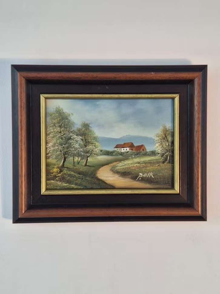 Schilderij: Landelijk Tafereel met Boerderij en Pad, Antiquités & Art, Art | Peinture | Classique, Enlèvement ou Envoi, Paysage