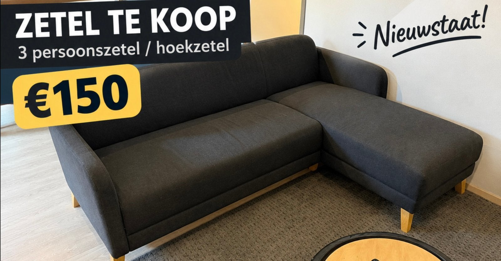 3 persoons hoekzetel te koop NIEUWSTAAT !!, Ophalen