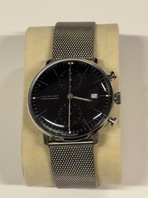 Junghans Max Bill Chronoscope black dial, Montre-bracelet, Autres marques, Enlèvement ou Envoi, Acier