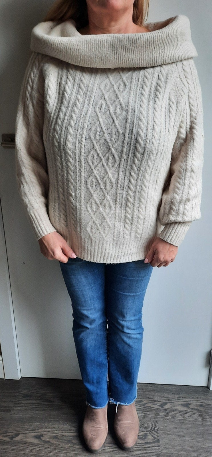 Kabeltrui boothals, Kleding | Dames, Truien en Vesten, H&M, Beige, Ophalen of Verzenden, Maat 36 (S)