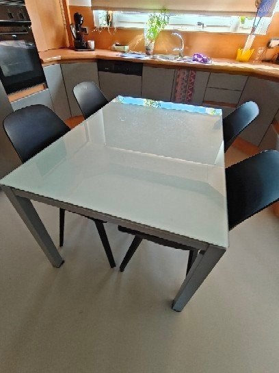 keukentafel, Huis en Inrichting, Tafels | Eettafels, Ophalen, Gebruikt, 100 tot 150 cm, Glas
