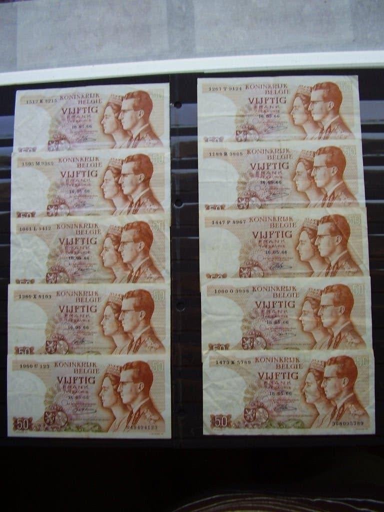 België - 50 BF Boudewijn - Lot van 10 biljetten, Timbres & Monnaies, Monnaies & Billets de banque | Collections, Enlèvement ou Envoi