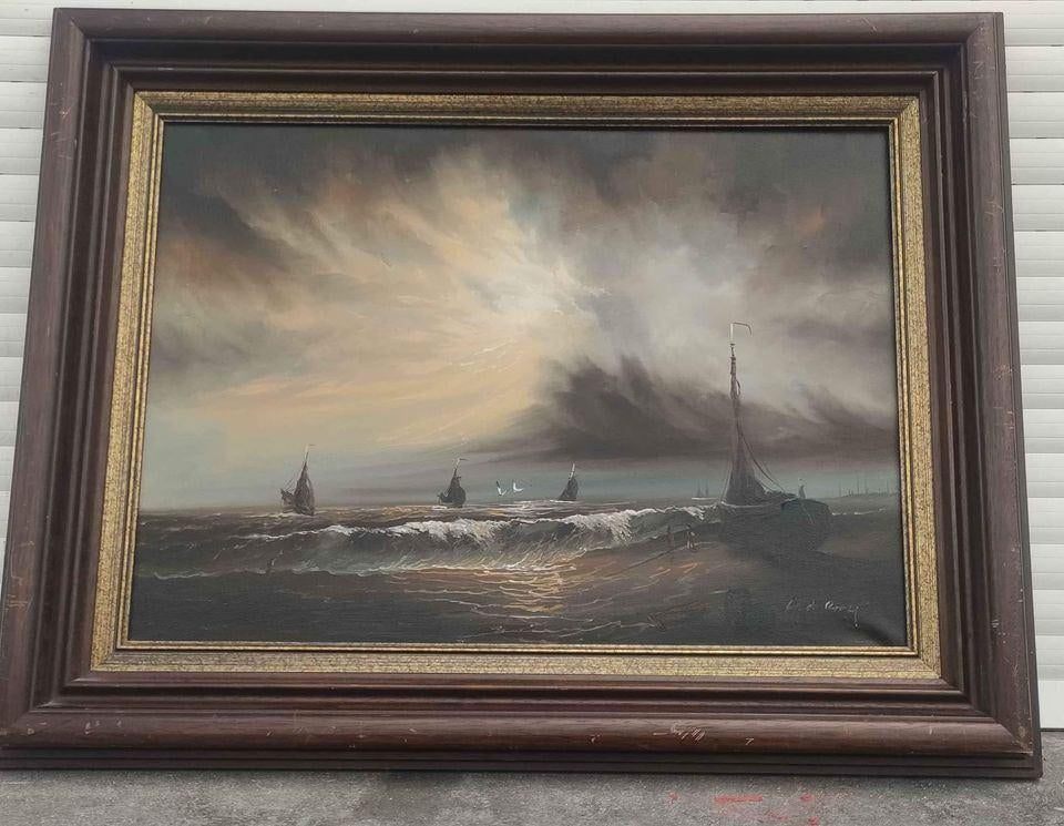 Huile sur toile marine clair obscur signe, Antiquités & Art, Art | Peinture | Classique, Enlèvement