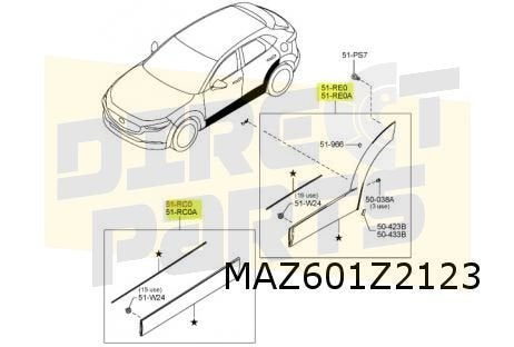 Mazda	CX-30 (8/19-) (JPP) achterportierlijst Links onder Ori, -, -, Nieuw, Mazda