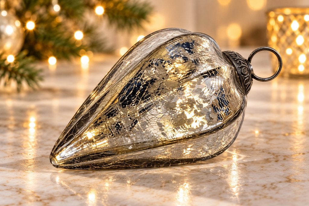 Kerstboomversiering – Glazen kersthanger zilver – 13 cm, Ophalen of Verzenden, Zo goed als nieuw