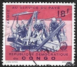 1 Postzegel Leger in dienst van het land Congo-Kinshasa, Timbres & Monnaies, Enlèvement ou Envoi, Autres pays, Affranchi