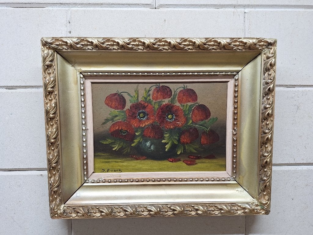 Belle peinture avec des fleurs, Antiquités & Art, Enlèvement ou Envoi, Peinture à l'huile, Panneau, Encadré