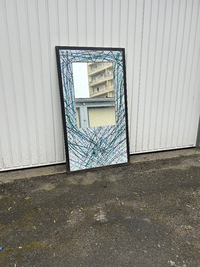grote vintage spiegel van gietijzer en mozaïek 117 x 66 cm, Ophalen