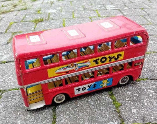 Vintage blikken Engelse dubbeldekker bus made in China, Ophalen of Verzenden