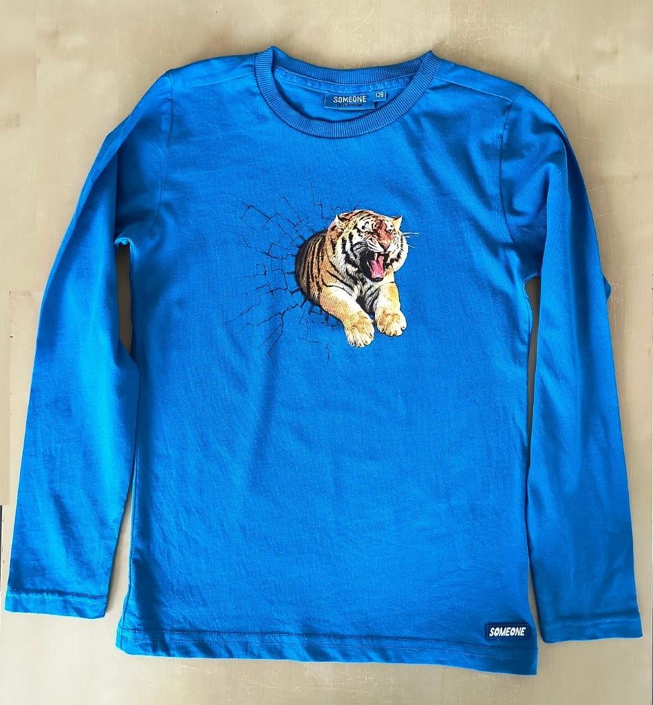 Helderblauwe longsleeve tijger Someone, maat 128, Kinderen en Baby's, Kinderkleding | Maat 128, Ophalen of Verzenden, Zo goed als nieuw