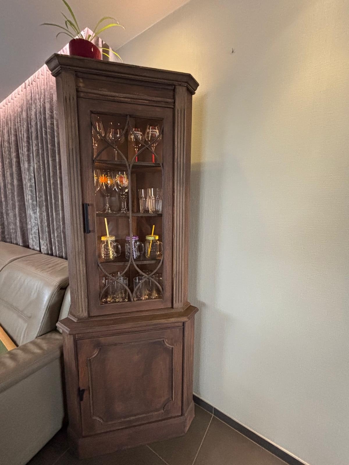 Vitrine hoek kast, Ophalen, Gebruikt, 50 tot 100 cm, 150 tot 200 cm