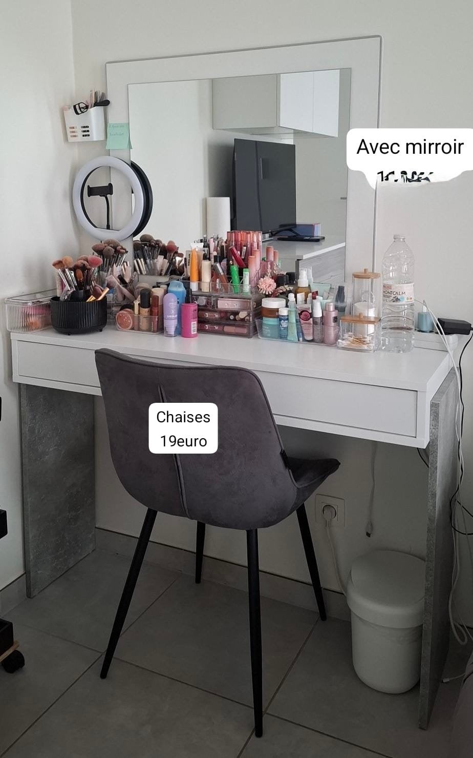 Coiffeuse élégante avec miroir lumineux et chaise, Enlèvement, Utilisé, Moins de 50 cm, 100 à 150 cm