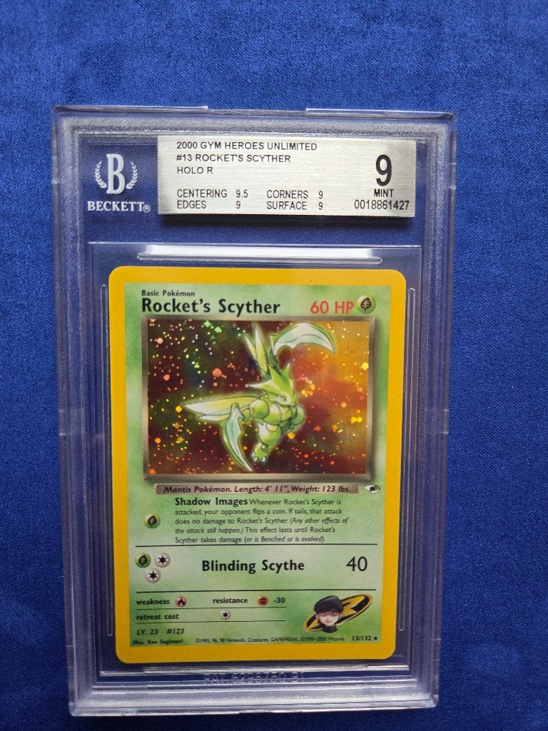 2000 Gym Heroes Rocket's Scyther #13/132 Swirl | BGS 9, Ophalen of Verzenden, Zo goed als nieuw, Losse kaart, Foil