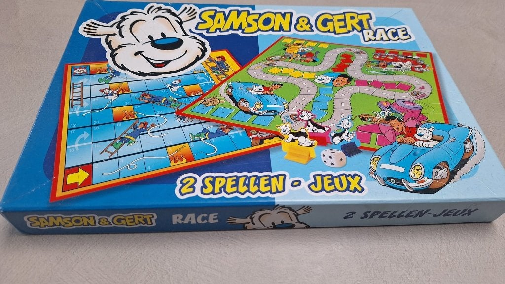 samson en gert bordspel 2 in 1: brandweerspel + haast je rep, Drie of vier spelers, Ophalen of Verzenden, Gebruikt, Studio 100