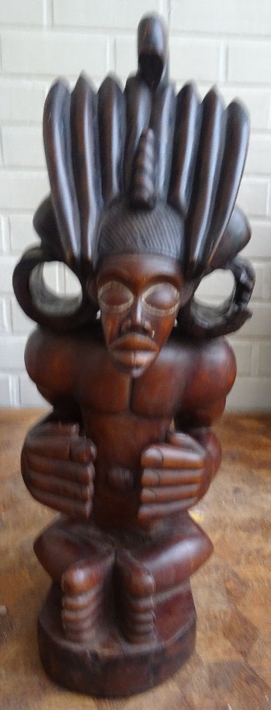 Statue art africain guerrier Chokwé., Antiek en Kunst, Kunst | Niet-Westerse kunst, 40 cm, Afrika, Houtsnijwerk, Ophalen