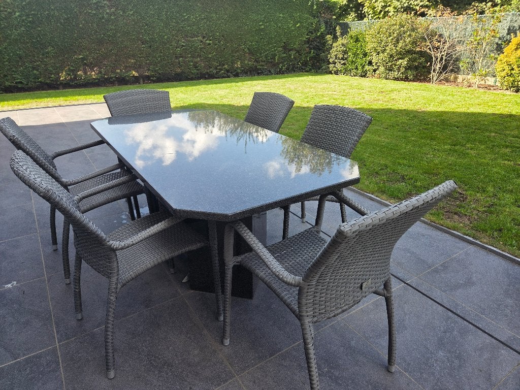 granieten tafel met 6 stoelen, Ophalen, Overige materialen, Zo goed als nieuw, Grijs