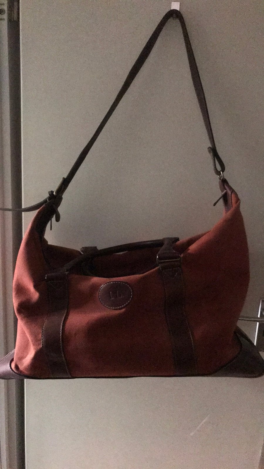 Grand sac cuir & toile L 58 l 23 H 43 cm artisanal, Comme neuf