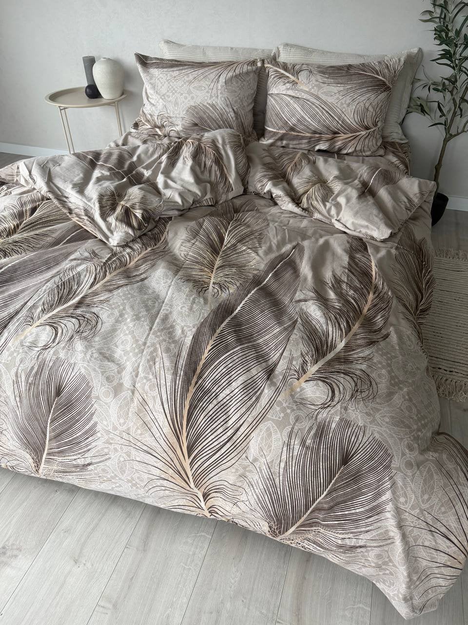️ Titre Nouveau linge de lit - satin de coton - motif plumes, Enlèvement ou Envoi, Beige, Coton, Une personne