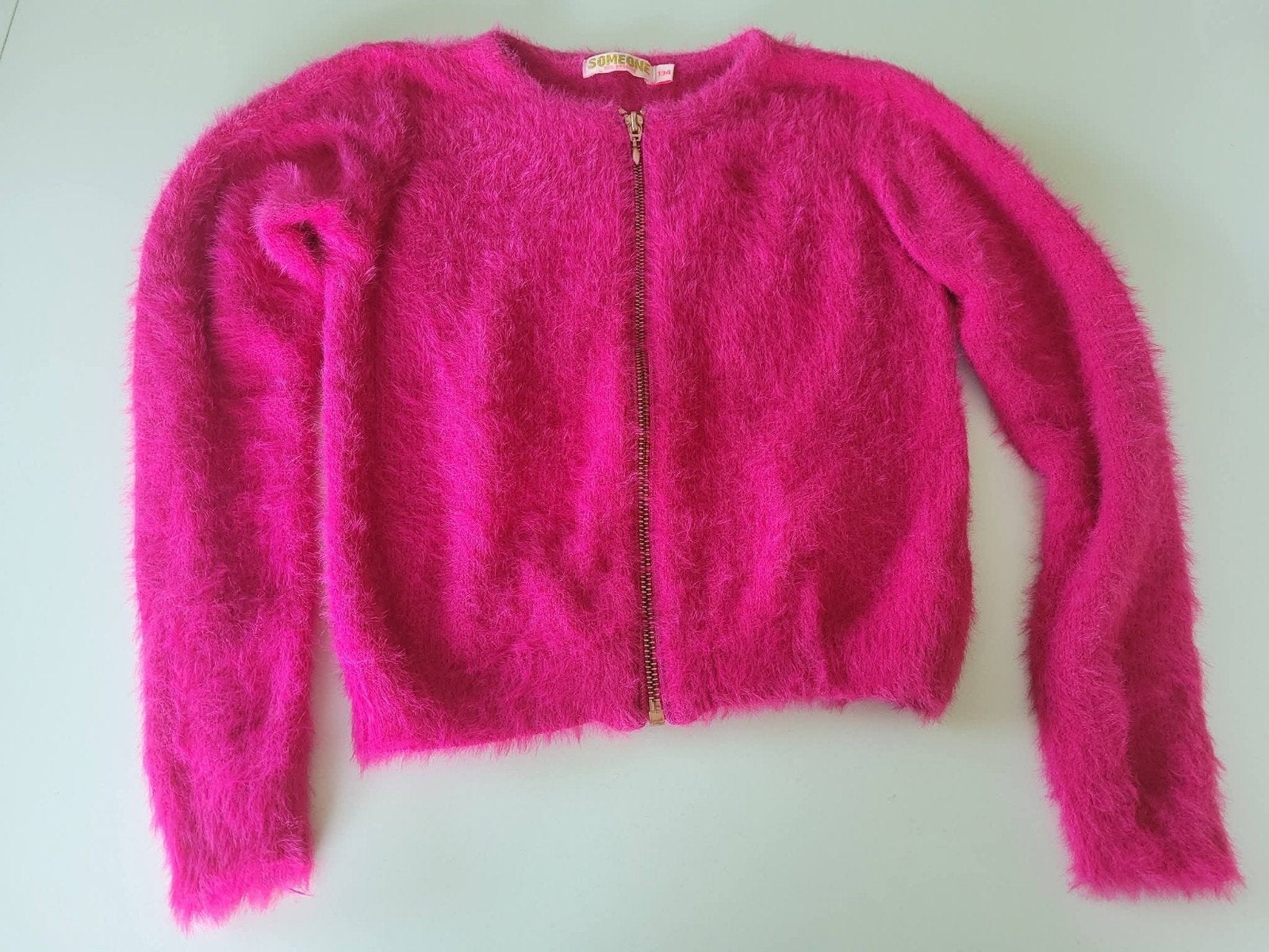 Roze langharige gilet vest Maat: 134 Merk: Someone, Ophalen of Verzenden