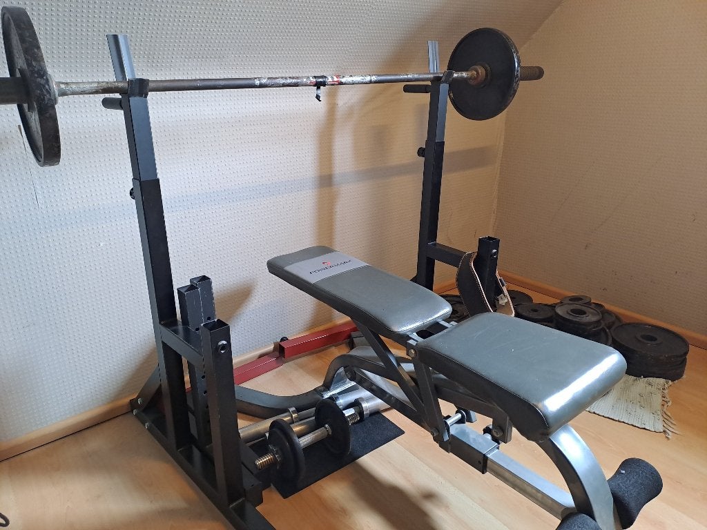 Bench press met 200 kg gewichten, Enlèvement, Comme neuf, Bras, Banc d'exercice