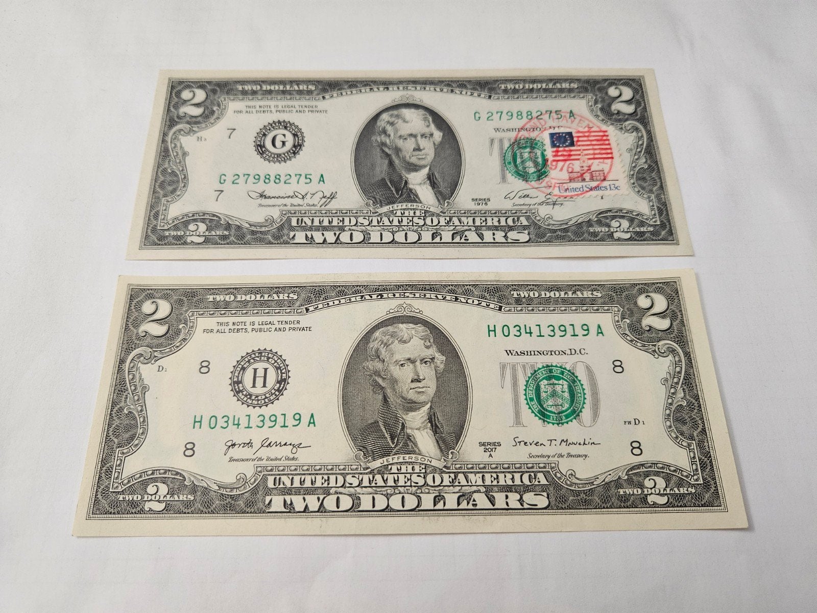 Set de 2 dollars (États-Unis, années 1976 et 2017), Timbres & Monnaies, Billets de banque | Amérique, Enlèvement ou Envoi, Amérique du Nord