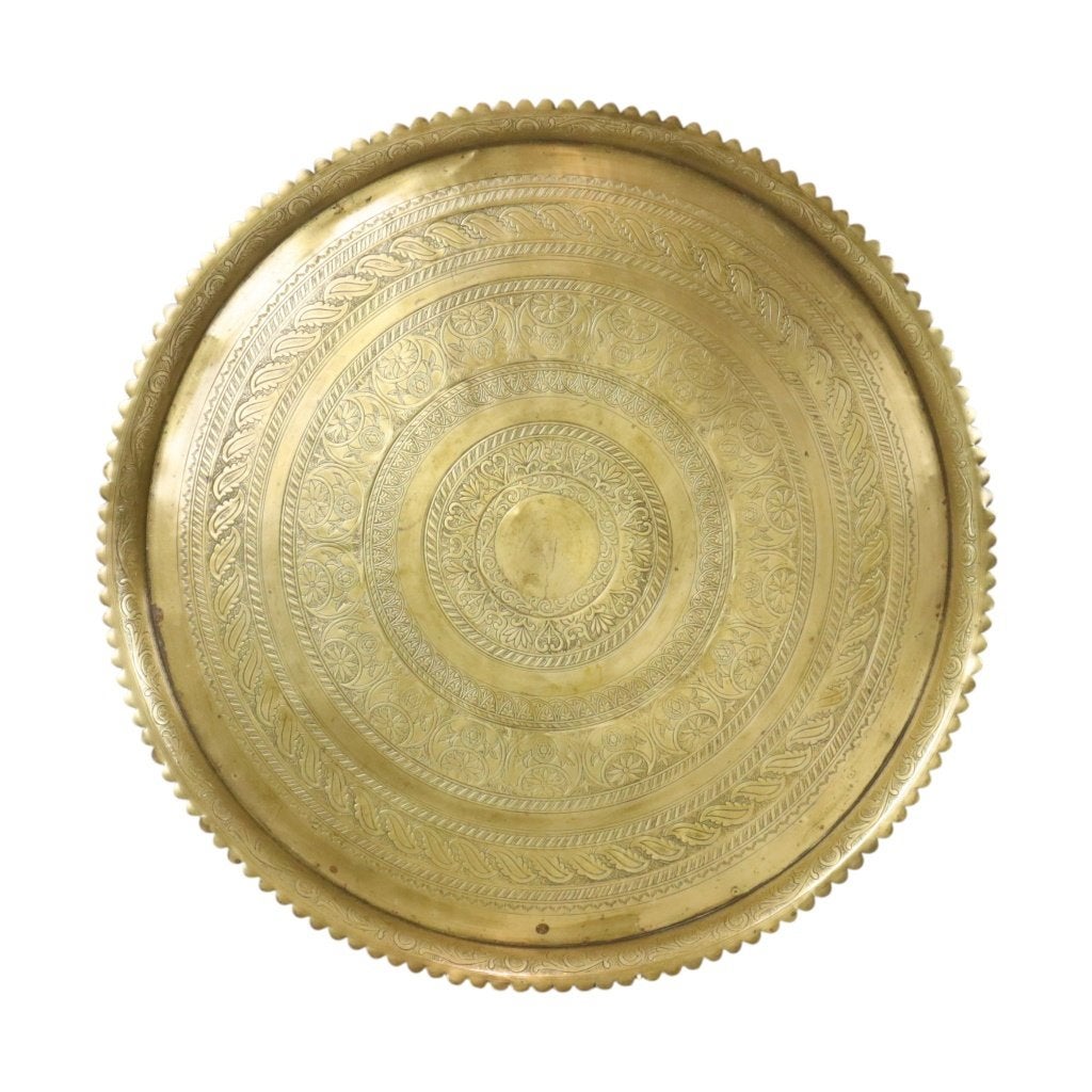 Groot Oosters Messing Dienblad Floraal Geometrisch 58cm, Decoratieve rand, Gebruikt, Rond, Ophalen of Verzenden