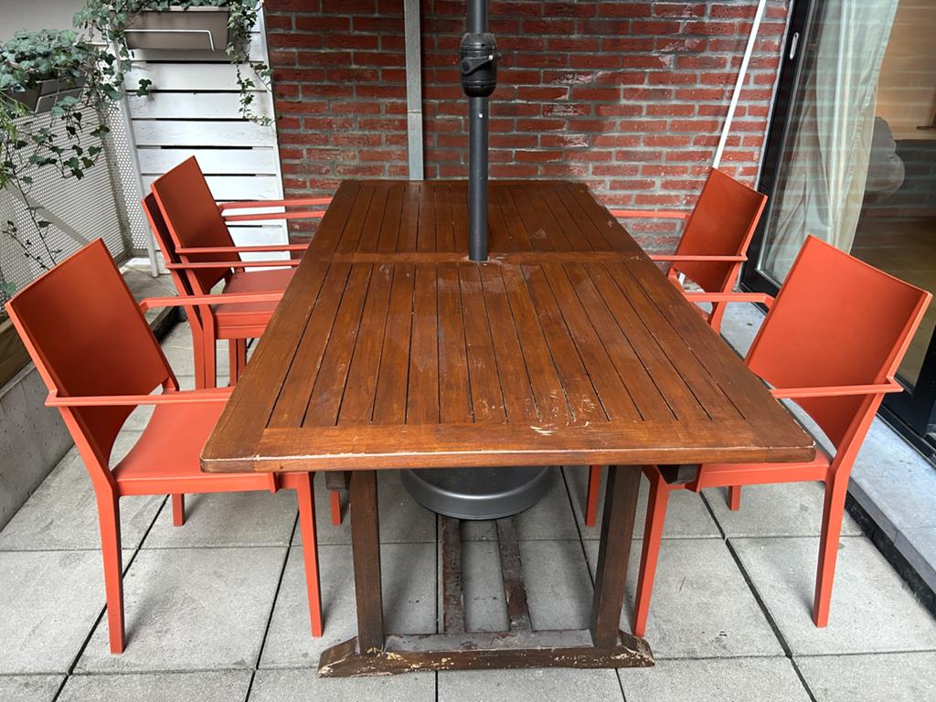 Tuintafel 6 personen, Tuin en Terras, Ophalen, Gebruikt, Hout, 6 zitplaatsen