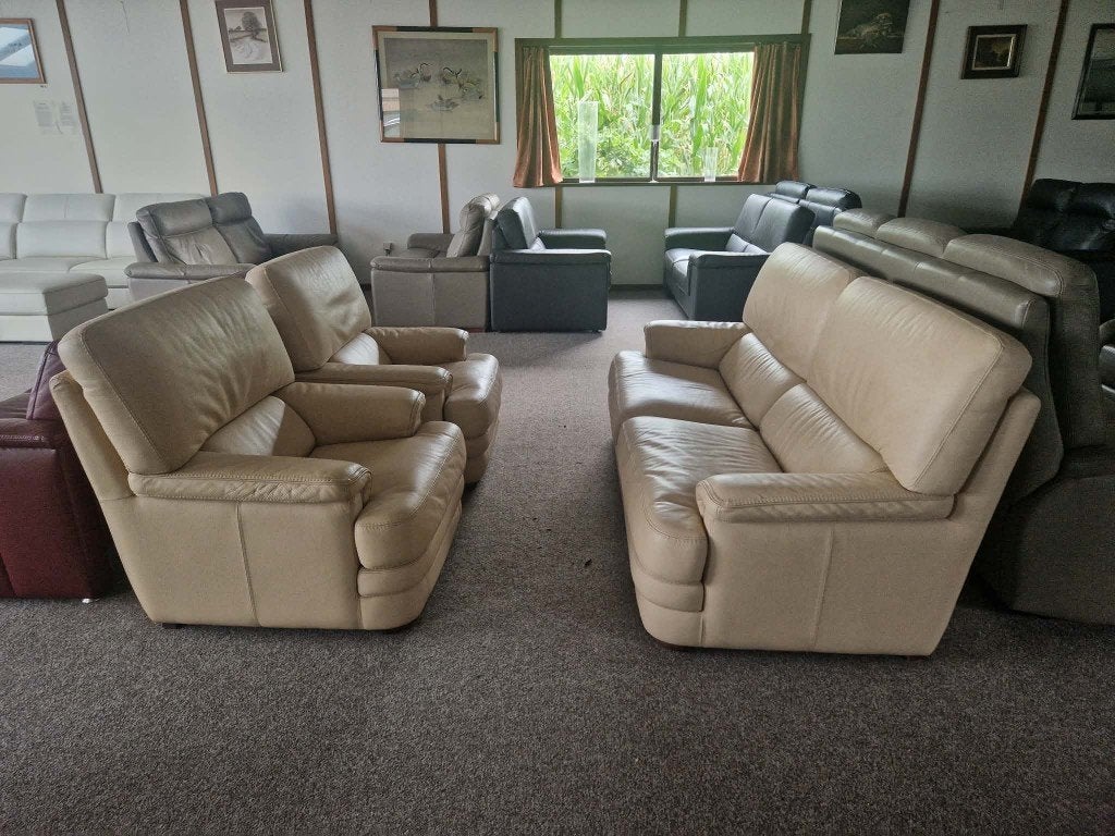 BEIGE BUFFELLEDEREN SALON 3+1+1 ZIT, Huis en Inrichting, Ophalen, Gebruikt, Leer