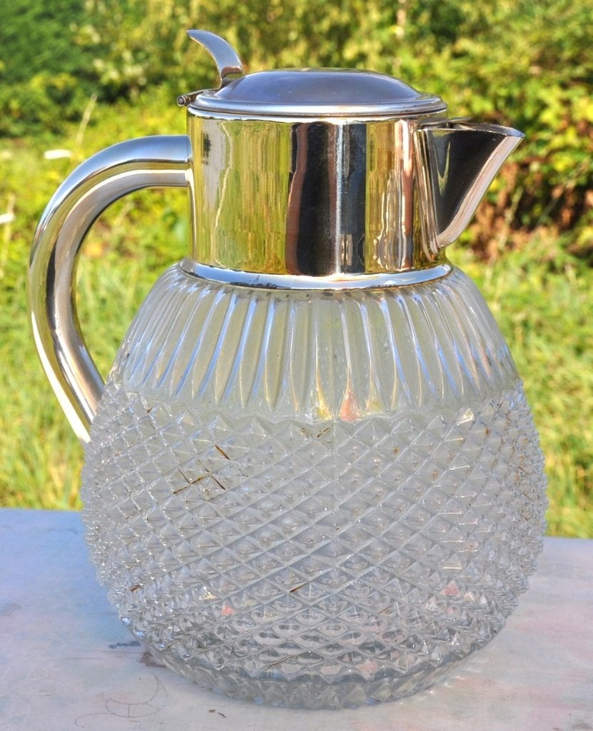 pichet verre couvercle métal rafraichisseur interieur, Enlèvement ou Envoi