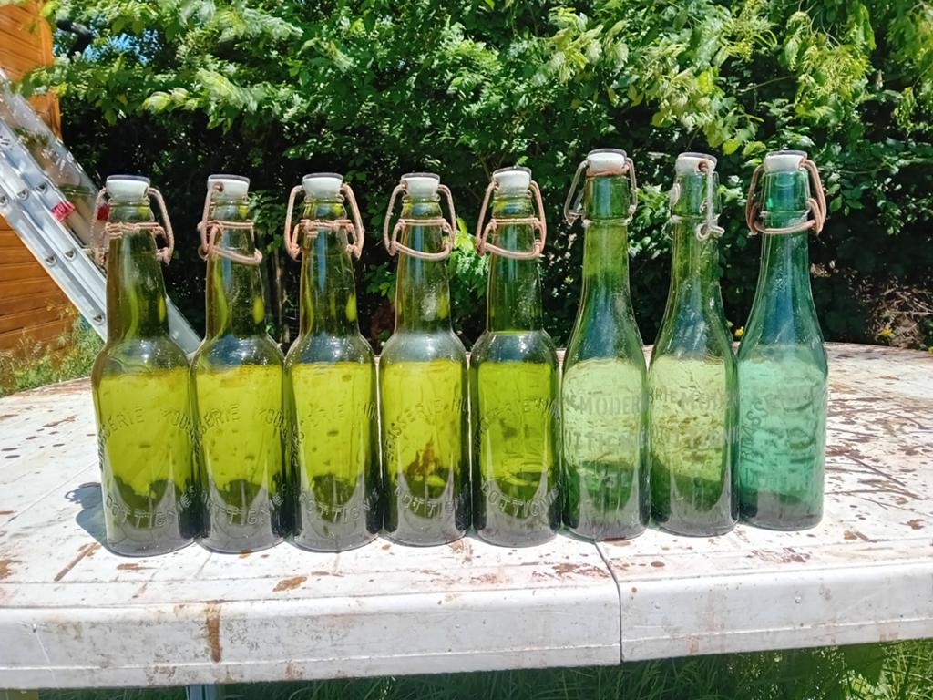 Oude vintage bierflessen brouwerij Moderne Dottignies, Ophalen of Verzenden