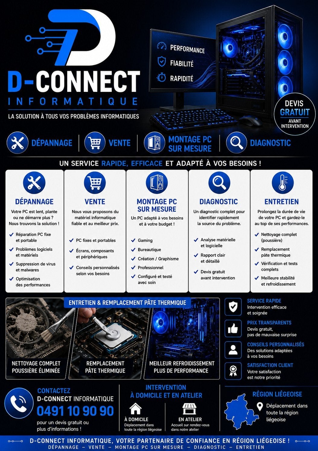 Dépannage informatique , montage pc sur mesure, Gaming, SSD