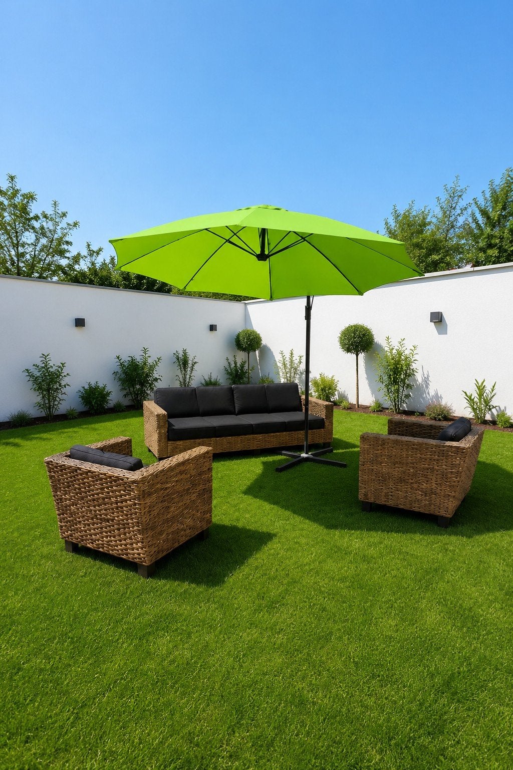 Grote Zweefparasol — Groen — Zeer Goede Staat, Tuin en Terras, Ophalen, 5 zitplaatsen, Aluminium, Zo goed als nieuw