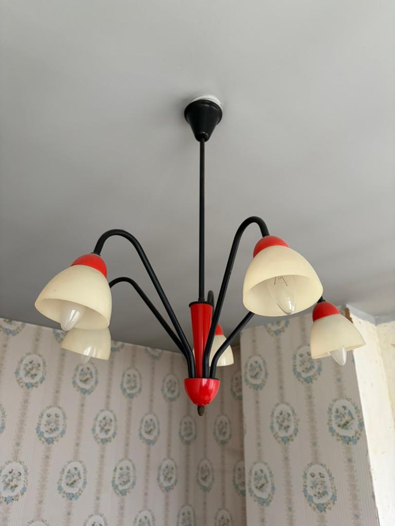Vintage Retro Hanglamp Jaren '50/'60 – Atomic / Space Age, Huis en Inrichting, Lampen | Kroonluchters, Zo goed als nieuw, Kunststof
