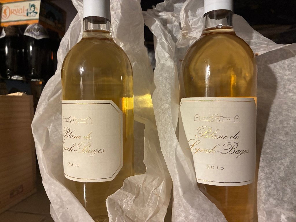 Lot de 2 bouteilles Blanc de Lynch-Bages 2015, Collections, Neuf, Enlèvement ou Envoi, Pleine, Vin blanc