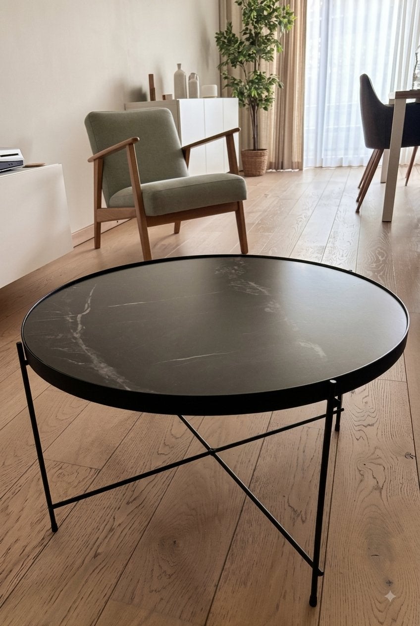 Table basse noire « Cruzzo » Maisons du monde, Rond, Comme neuf, Enlèvement, 50 à 100 cm