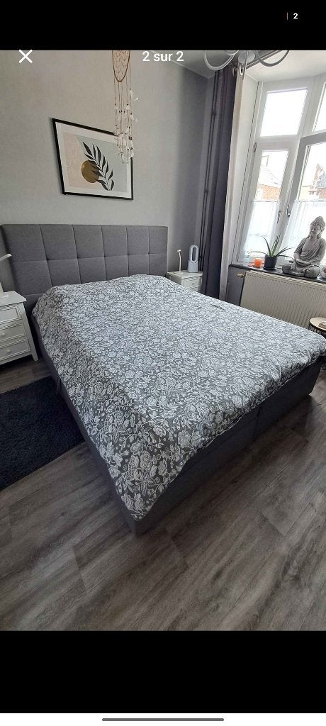 Boxspring, Maison & Meubles, Chambre à coucher | Lits boxsprings, Gris, Comme neuf, Enlèvement, 200 cm