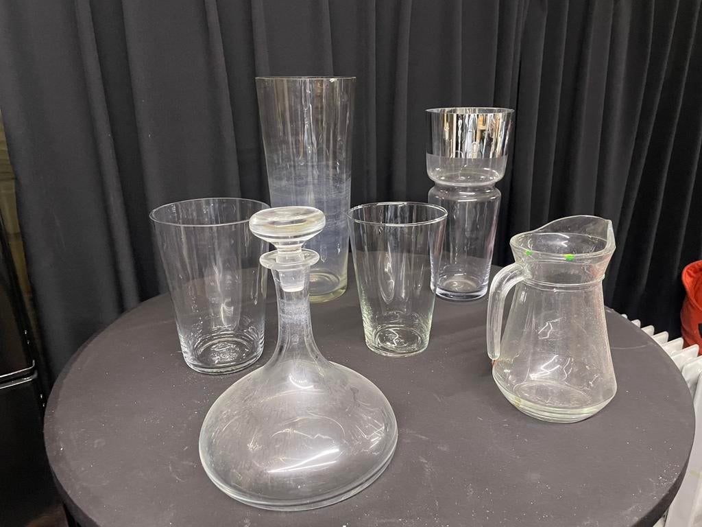 Set glazen vazen 4 stuks en 2 karaffen, Ophalen, Gebruikt
