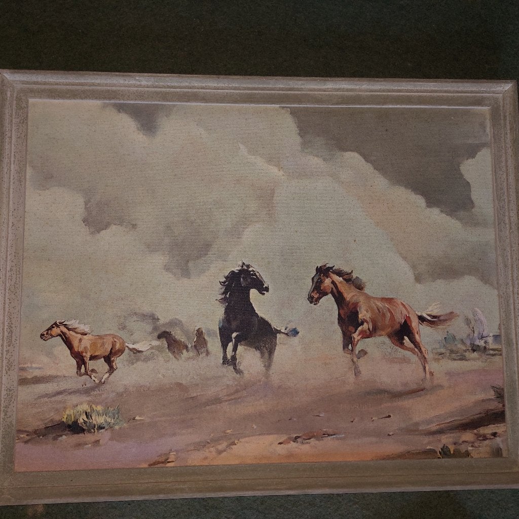 imprimé avec des mustangs, Collections, Gravure, Comme neuf, Enlèvement, 1940 à 1960